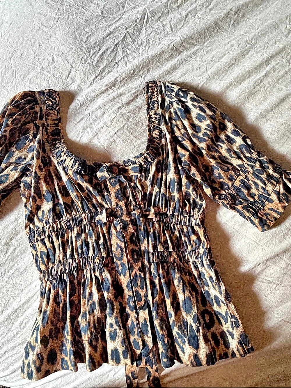 Damson Madder Bianca Ruffle Blouse Animal Print Mini Dress Size 10